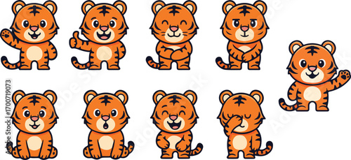 vector illustration of tiger funny cute cartoon mascot character cartoon with 9 poses 03