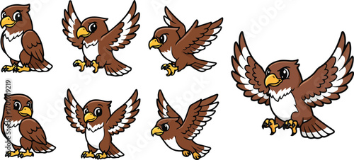 vector illustration of hawk bird funny cute cartoon mascot character cartoon with 7 poses 01