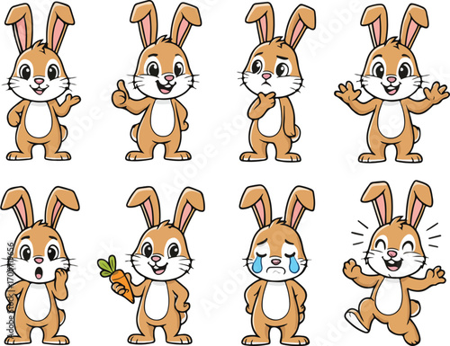 vector illustration of hare jackrabbit funny cute cartoon mascot character cartoon with 8 poses