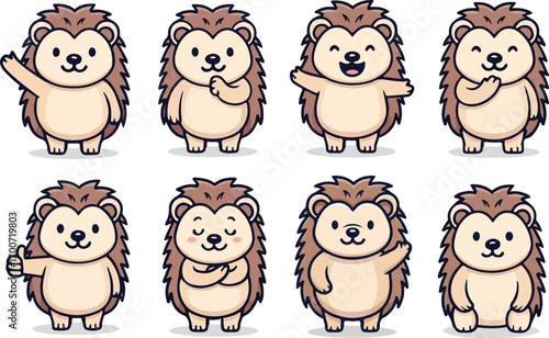 vector illustration of hedgehog funny cute cartoon mascot character cartoon with 8 poses