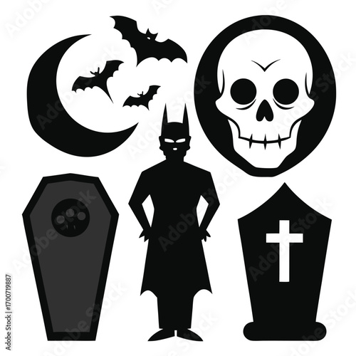 Halloween Icons Silhouette Collection With Vampire And Coffin