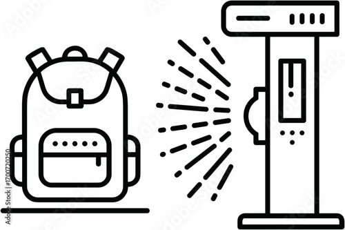 Backpack passing security scanner line icon on white background