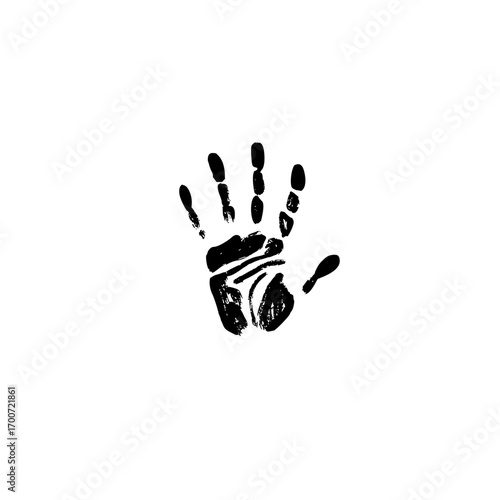 Black ink handprint with visible fingers and palm on a white background in a simple illustration
