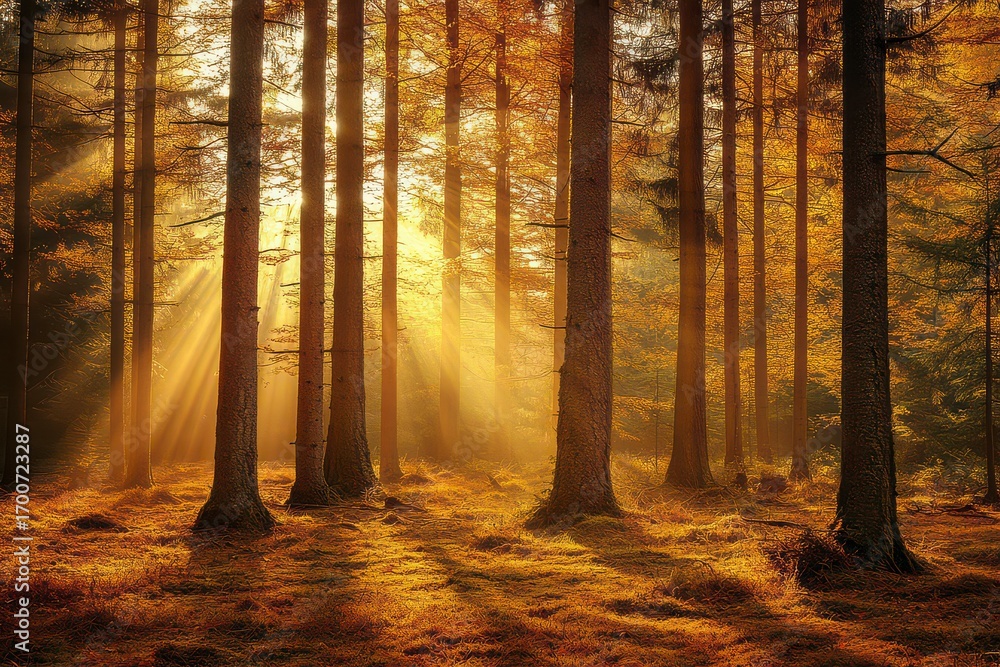 Obraz premium Forest with trees in the foreground and background