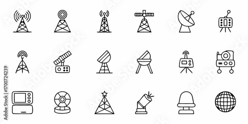 Illustration of various communication and surveillance equipment in a line art style design