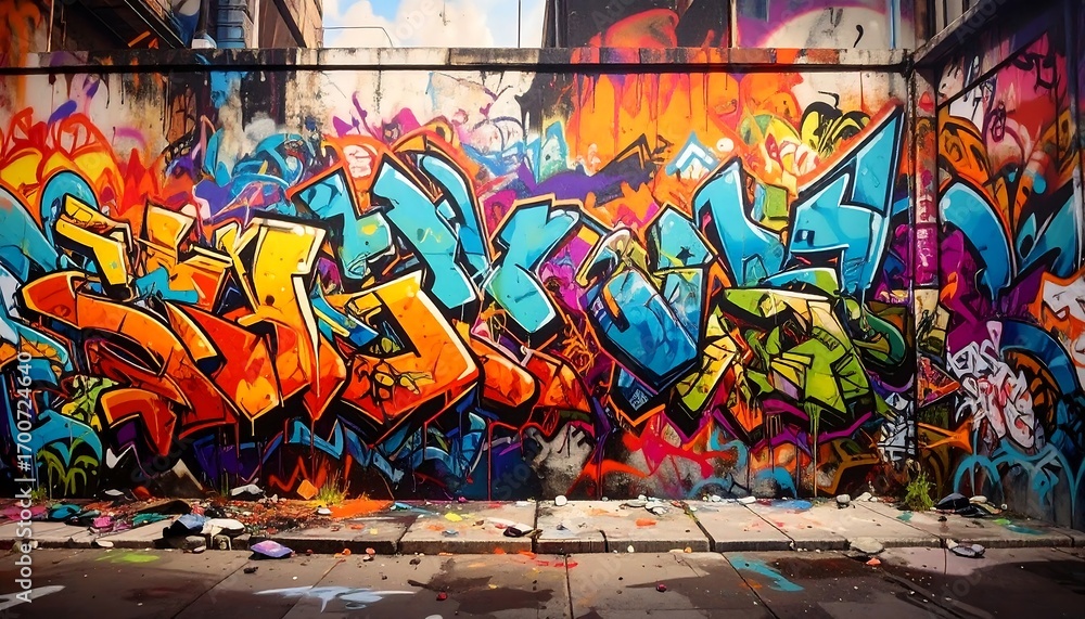 Naklejka premium Vibrant graffiti mural
