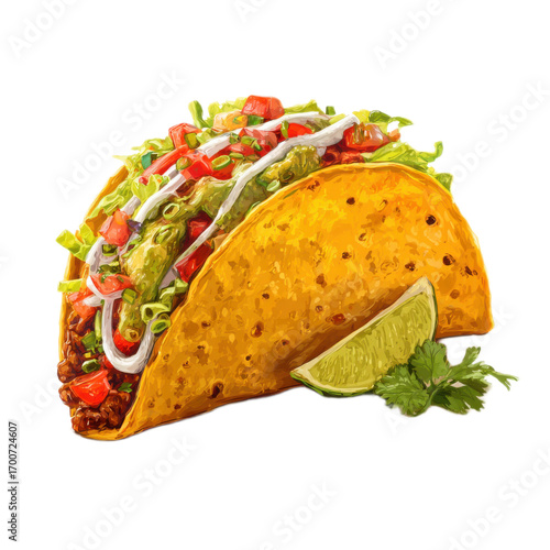A taco with lime and cilantro on the side