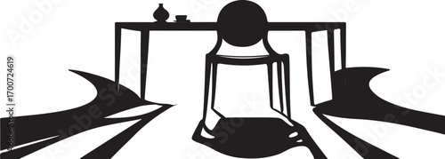 Abstract Dining Set Silhouette With Geometric Shadows table chair