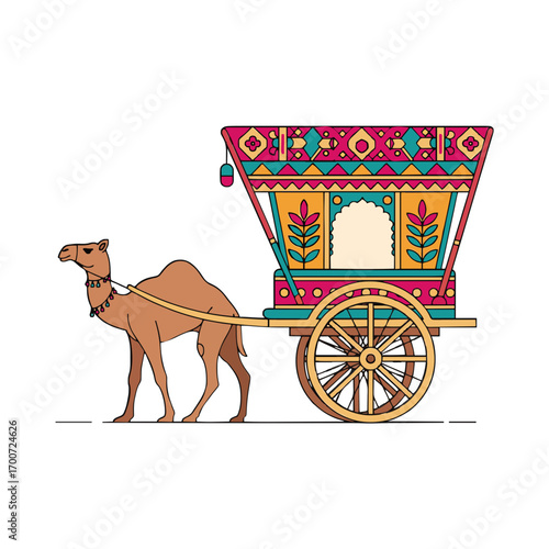 Rajasthan camel cart with colorful canopy