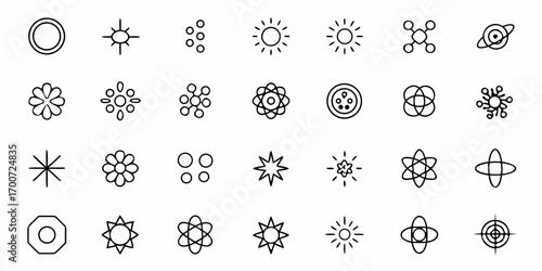 Collection of various abstract geometric shapes and symbols in a simple black outline style design element