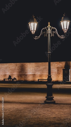 lamp lit at night in the city of Rabat