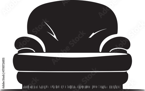 Black and white illustration of a plush armchair Keywords: armchair, chair, furniture, living room, interior, domestic, home, comfort, relaxation, seating, plush, upholstered, black and white