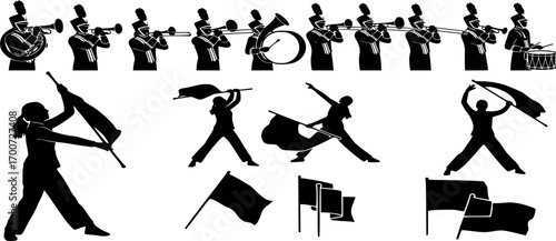 Marching band svg, Color guard svg, Color guard silhouette, Marching band silhouette, Color guard flags svg, Color guard vector set