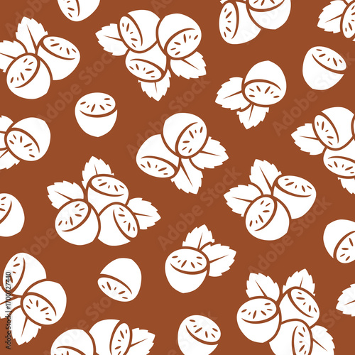 Hazelnut nuts pattern background set. Collection icons hazelnut nuts. Vector