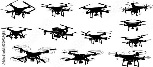 Flying drone silhouette, Drone silhouettes, Flying drone svg, Flying drone vector illustration, Drone silhouette, Drone vector set