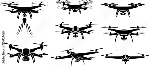 Flying drone silhouette, Drone silhouettes, Flying drone svg, Flying drone vector illustration, Drone silhouette, Drone vector set