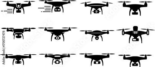Flying drone silhouette, Drone silhouettes, Flying drone svg, Flying drone vector illustration, Drone silhouette, Drone vector set