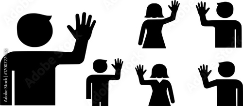 Waving hand silhouettes, People waving hand silhouettes, Man waving hand, Woman waving hand, Person waving hand, Waving with hands silhouette set