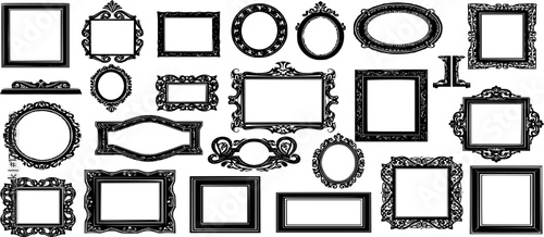 Picture frames silhouette, Baroque frame silhouettes, Decorative ornamental frame silhouettes, Picture frames svg, Baroque frame svg, Decorative ornamental frame svg, Vintage picture frame set
