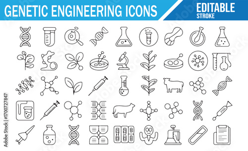 Outline genetic technology icons collection for cloning and biotechnology themes