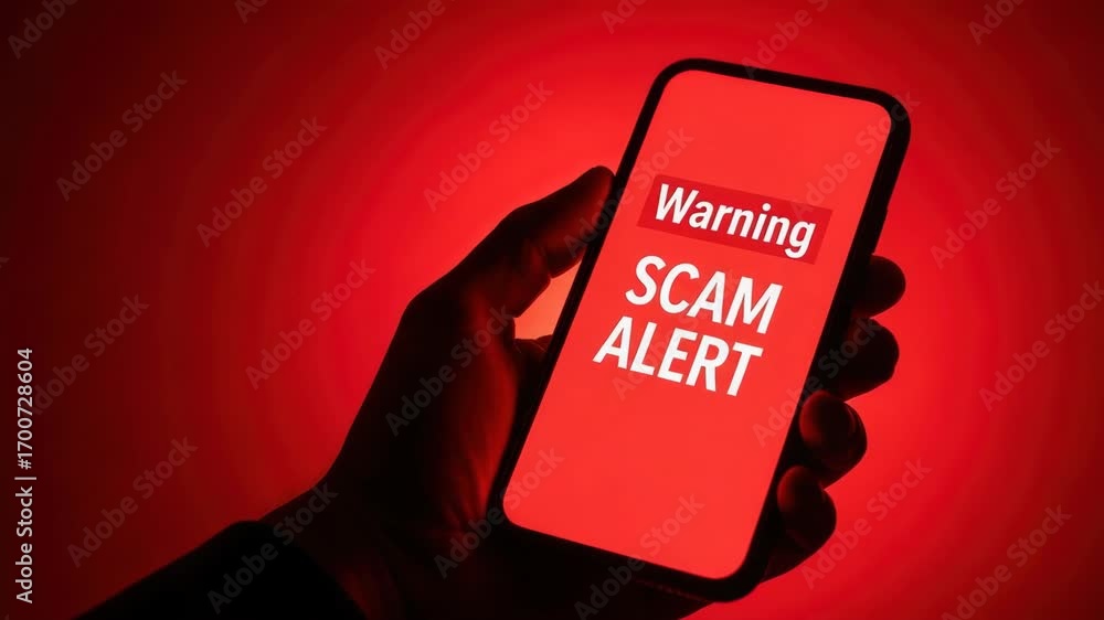Scam alert on smartphone screen held in hand, indicating potential ...