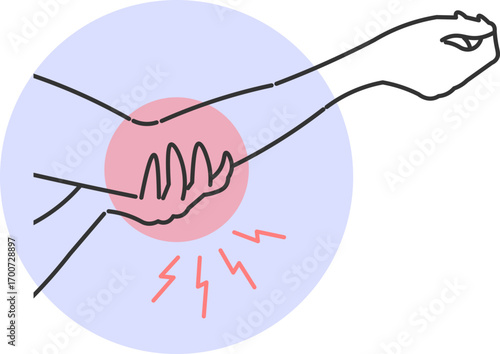 Illustration of person with intense pain in the forearm during movement