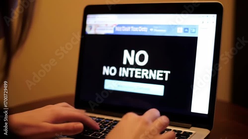 Woman's hands on laptop, no internet screen, home office