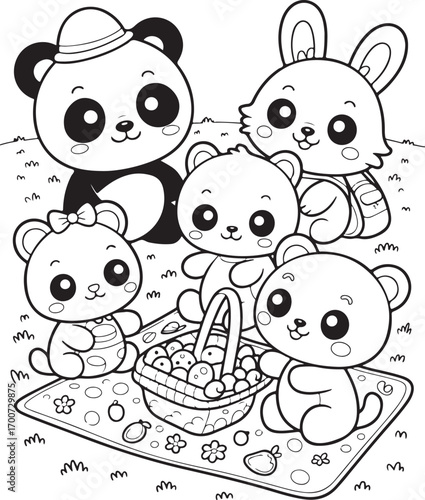 Hand drawn kawaii outline black and white illustration vector for coloring page on white background