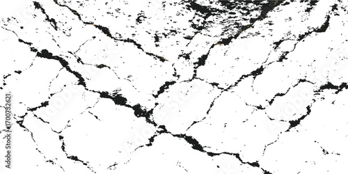 Vintage cracked black paint on a white textured grunge wall with ink splash and a patterned design