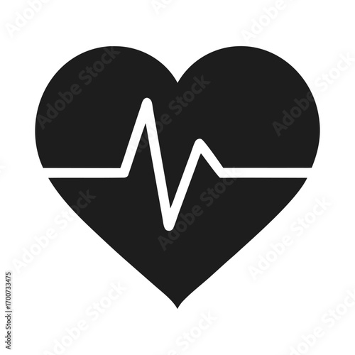 Heartbeat ekg line inside a black heart icon