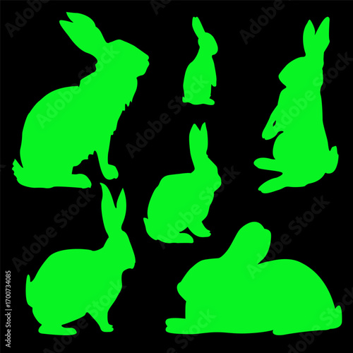 Vector images of hares and rabbits, flat icons, targets for hunting.