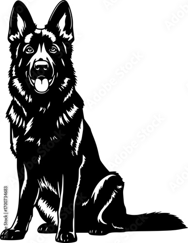 Black German Shepherd Silhouette Sitting vector