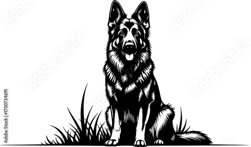 Black German Shepherd Silhouette Sitting vector
