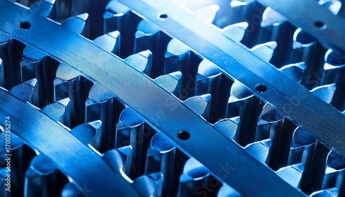 close up of interlocking blue metal gears