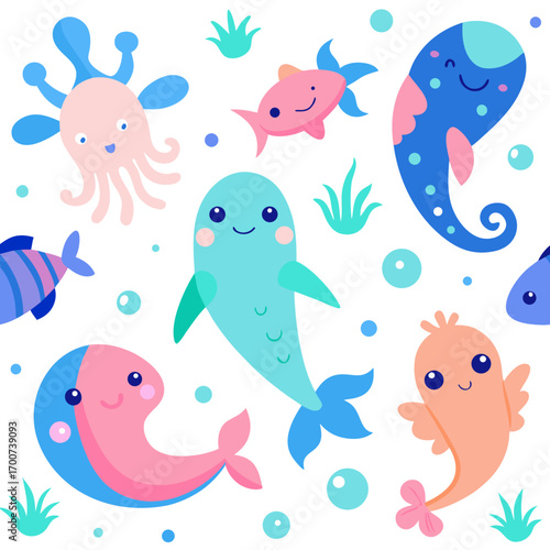 set of funny cartoon fishes