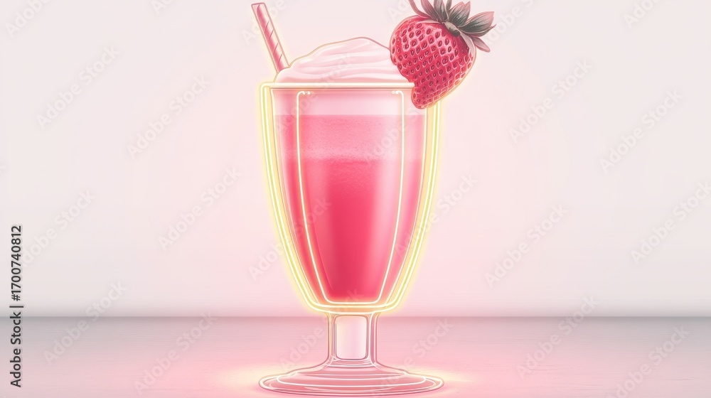 Neon Strawberry Smoothie Retro Diner Dream, milkshake ,dessert Neon Strawberry Smoothie Retro Diner Dream, milkshake ,dessert