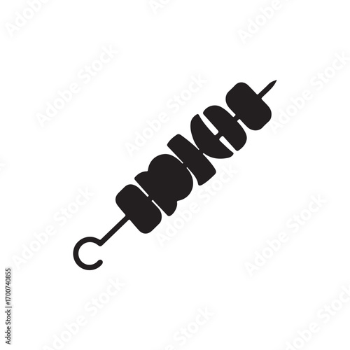 Shish Kebab on Skewers, BBQ Shashlik Solid Flat Vector Icon Isolated on White Background.
