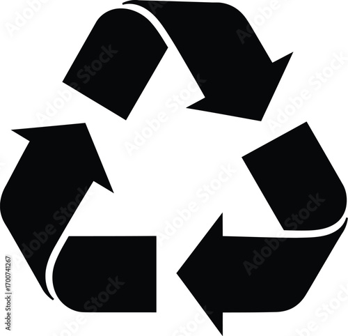 Bold black recycling symbol on white background, representing environmental conservation and sustainability, perfect for eco-friendly branding and design projects