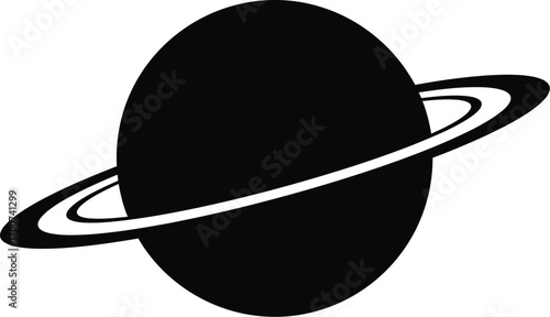 Bold black Saturn illustration with stunning white rings, perfect for astronomy, space exploration, education, and branding projects, offering a modern, minimalist design