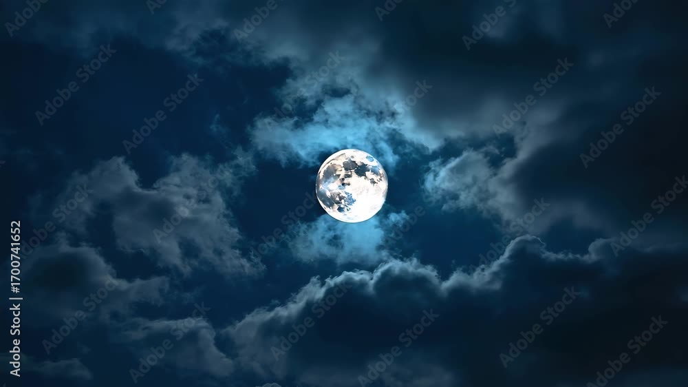 Heller Vollmond mit ziehenden Wolken – Düsteres Nachthimmel-Video für Film und Design