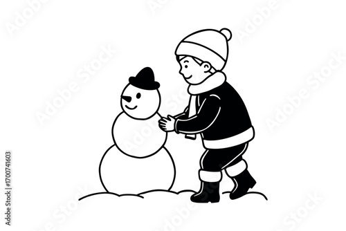child building snowman winter scene playful outdoor activity silhouette