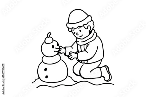 child building snowman winter scene playful outdoor activity silhouette