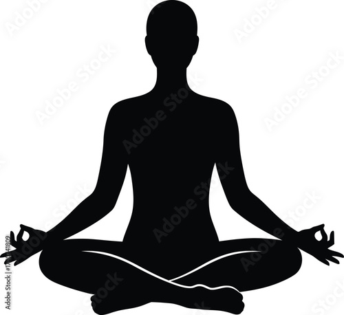 Silhouette of a person in lotus position, promoting mindfulness, meditation, and yoga for wellness and relaxation, perfect for branding