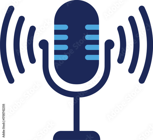 Dynamic podcast microphone icon broadcasting audio waves on vibrant yellow background, perfect for media, communication, and online content creation
