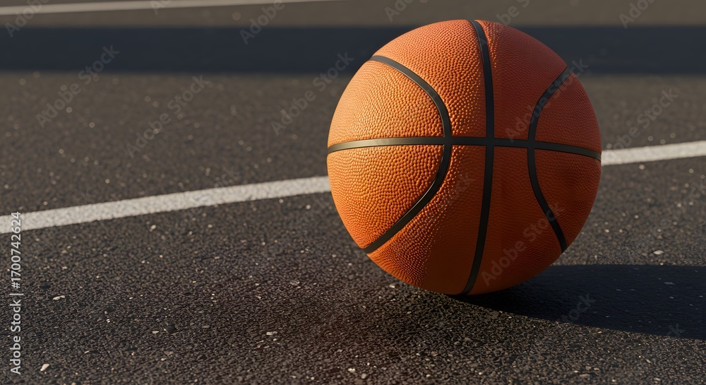 custom made wallpaper toronto digitalRealistic close-up of a basketball on an outdoor court with dramatic sunlight and textured surface details