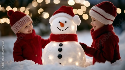 cure funny Snowman under snow in park