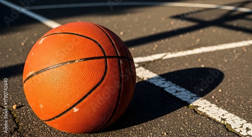 Wallpaper Mural Realistic close-up of a basketball on an outdoor court with dramatic sunlight and textured surface details Torontodigital.ca