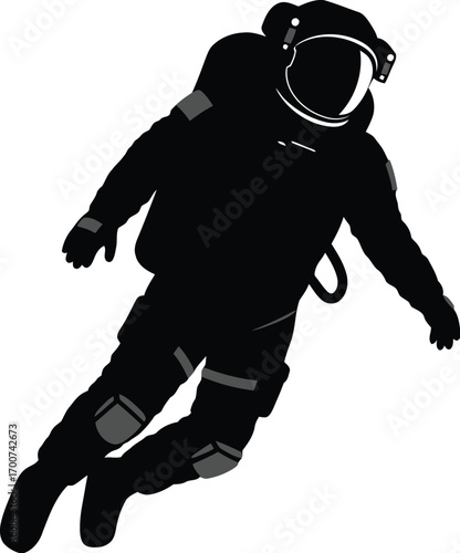 Dynamic astronaut silhouette floating weightlessly in space, perfect for futuristic designs, science projects, and innovative branding
