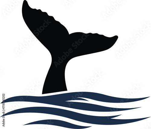 Dynamic whale tail breaking water, perfect for branding, logos, and marine-themed designs, conveying freedom and ocean adventure