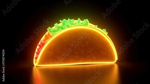 radiant glowing taco icon with neon layers on black background  
